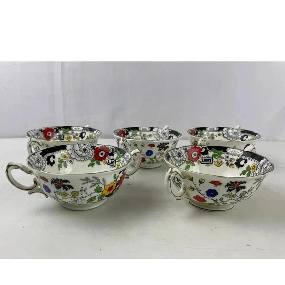 VTG Set of 7 Swansea Tea Cups Floral Pattern Bone China Canton Gold Trim - Picture 14 of 14
